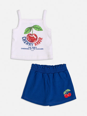 Conjunto Infantil Momi Verão Com Shorts Saia e Blusa Cerejinha
