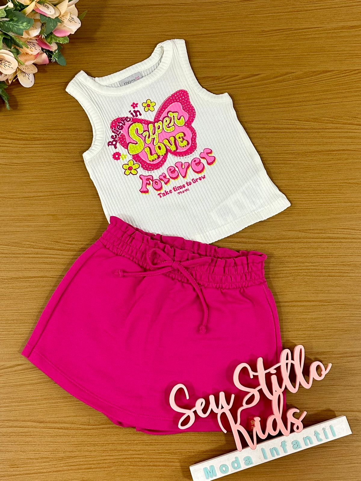 Conjunto Infantil Momi Verão Com Shorts e Blusa Super Love