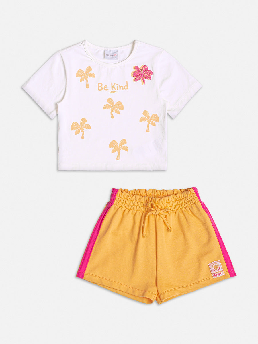 Conjunto Infantil Momi Verão Com Shorts e Blusa Branca Coqueirinhos