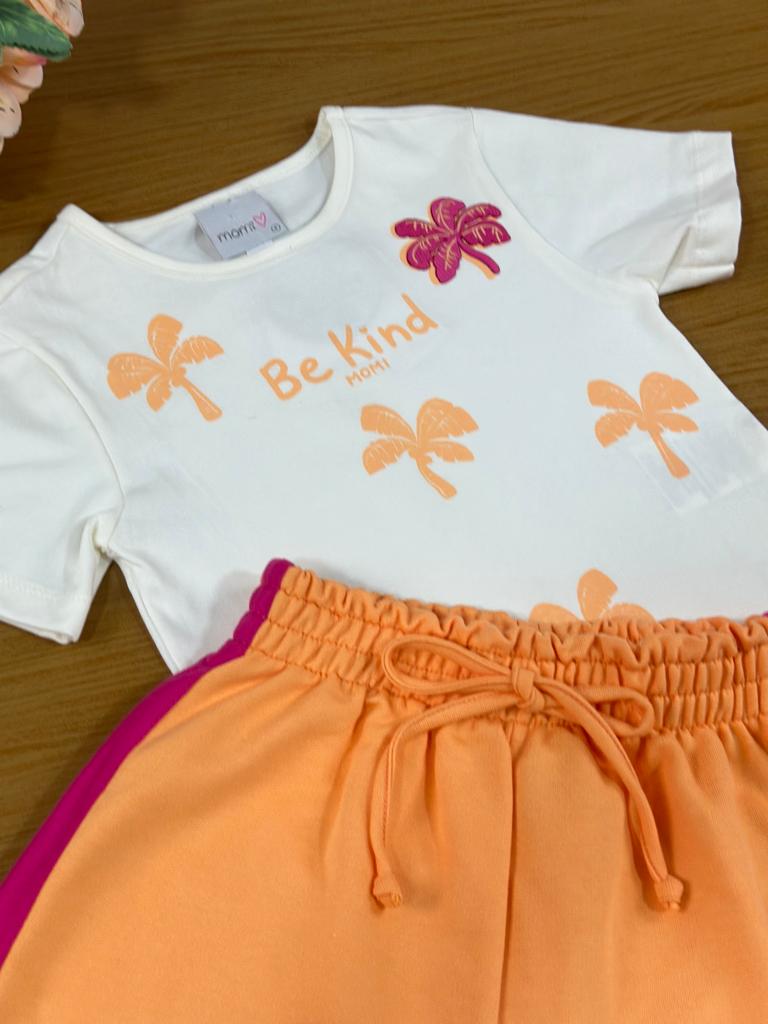 Conjunto Infantil Momi Verão Com Shorts e Blusa Branca Coqueirinhos