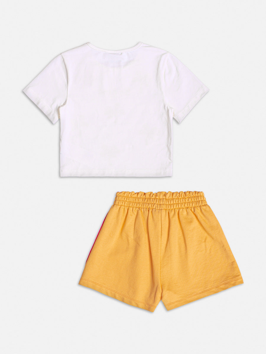 Conjunto Infantil Momi Verão Com Shorts e Blusa Branca Coqueirinhos