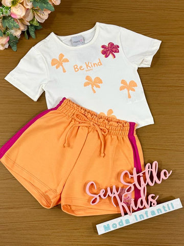 Conjunto Infantil Momi Verão Com Shorts e Blusa Branca Coqueirinhos