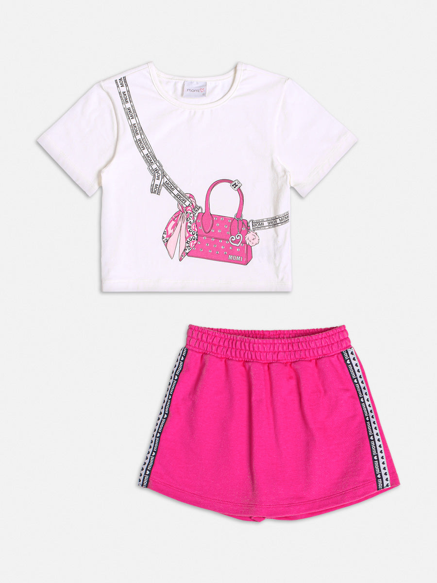 Conjunto Infantil Momi Verão Com Shorts Saia e Blusa Bolsinha