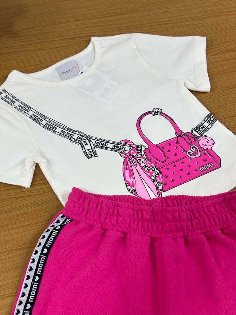 Conjunto Infantil Momi Verão Com Shorts Saia e Blusa Bolsinha