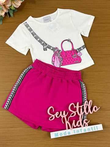 Conjunto Infantil Momi Verão Com Shorts Saia e Blusa Bolsinha
