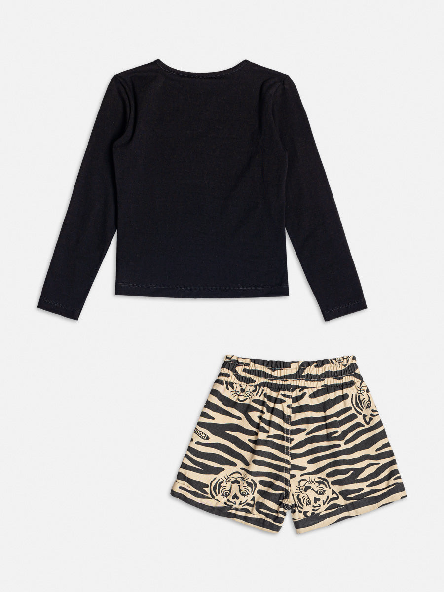 Conjunto Infantil Momi Inverno Shorts e Blusa Preta Tigre