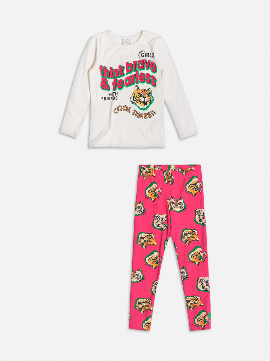 Conjunto Infantil Momi Inverno Legging Rosa e Blusa Tigre