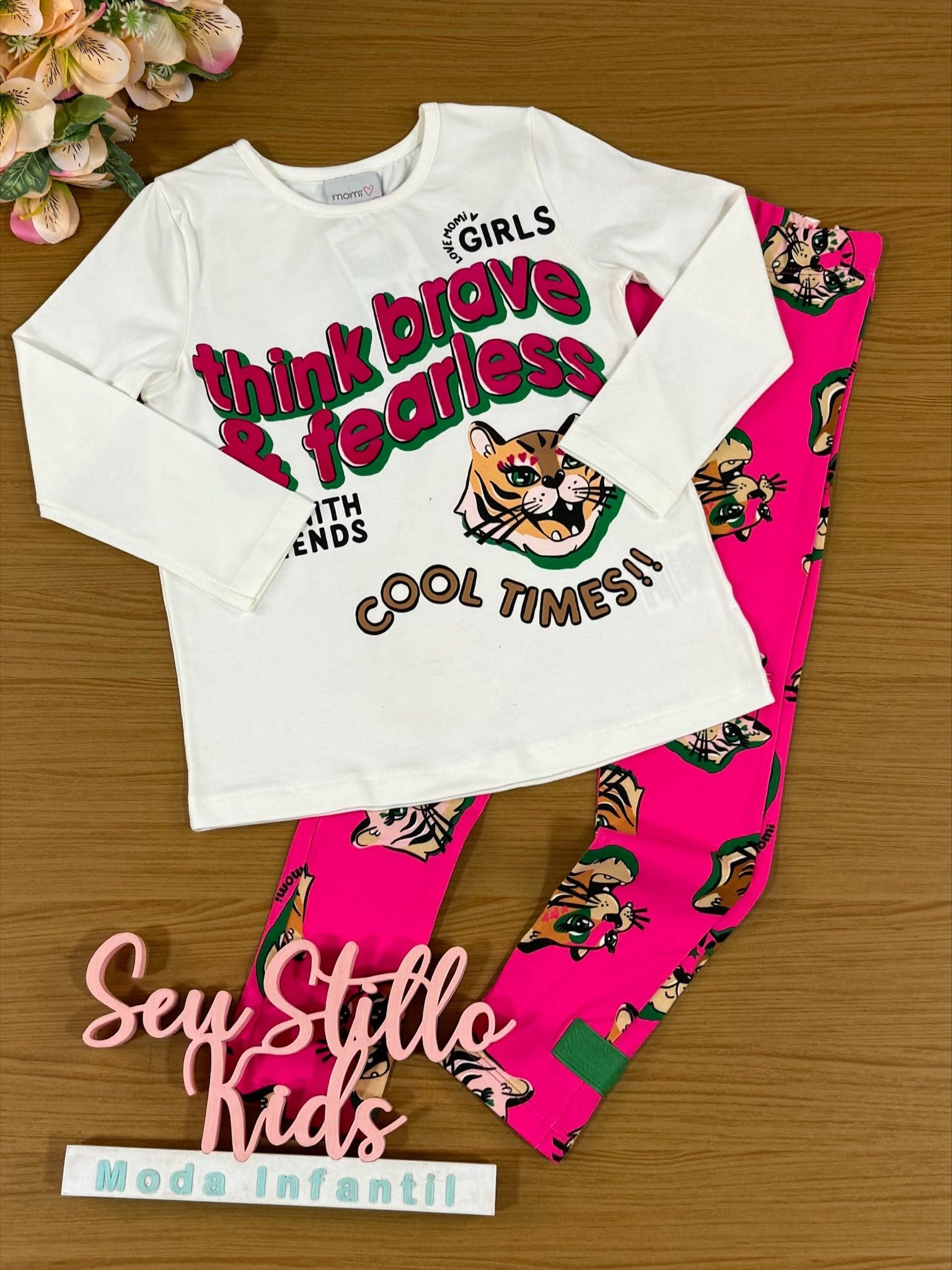 Conjunto Infantil Momi Inverno Legging Rosa e Blusa Tigre