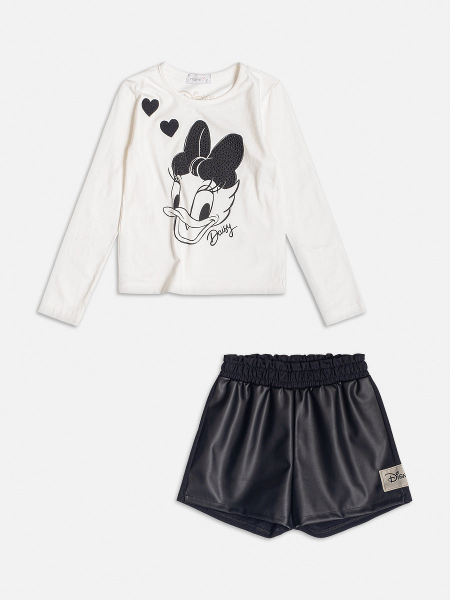 Conjunto Infantil Momi Inverno Shorts Preto e Blusa Margarida Disney