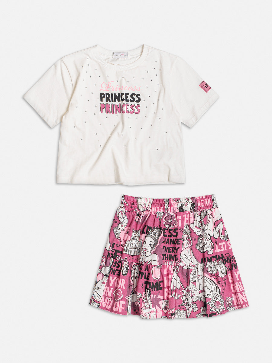 Conjunto Infantil Momi Inverno Saia e Blusa Manga Curta Princesas