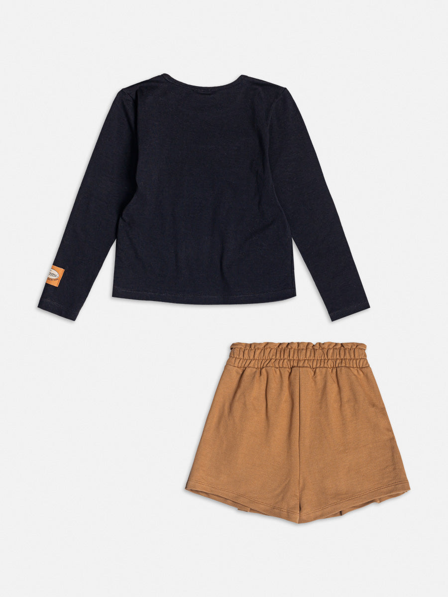 Conjunto Infantil Momi Inverno Shorts Saia e Blusa Preta Love