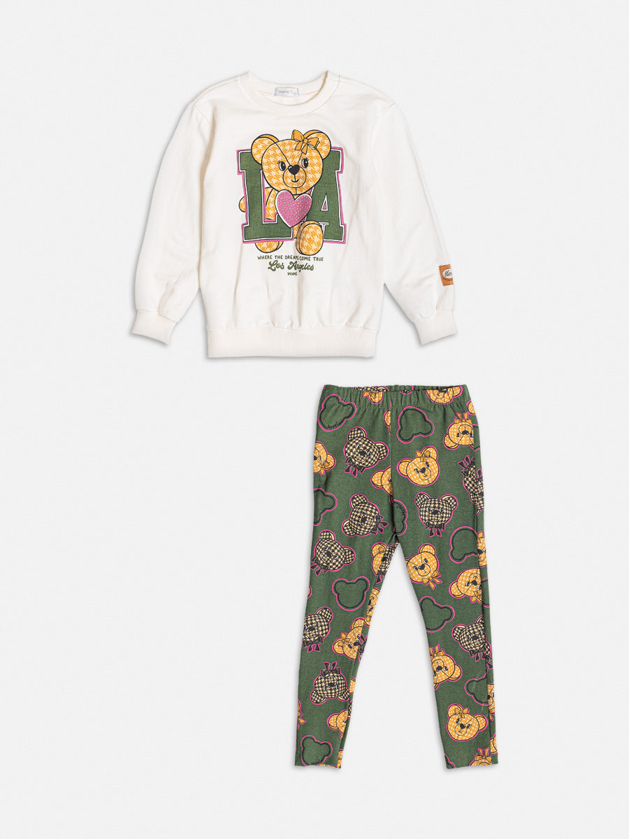 Conjunto Infantil Momi Inverno Calça Verde e Moletom Sem Flanela Ursinho