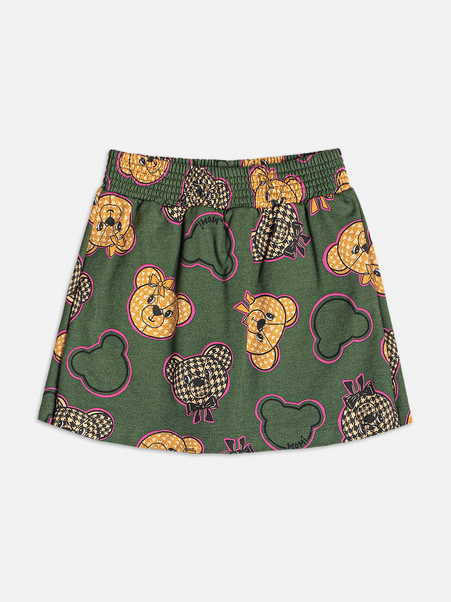 Conjunto Infantil Momi Inverno Shorts Saia Verde e Moletom Sem Flanela Ursinho