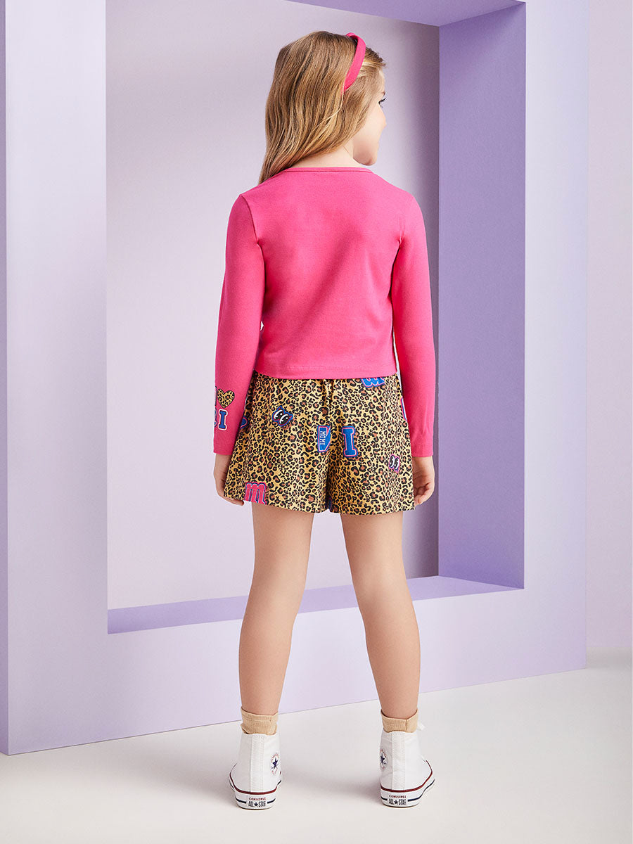 Conjunto Infantil Momi Inverno Shorts Oncinha e Blusa Pink
