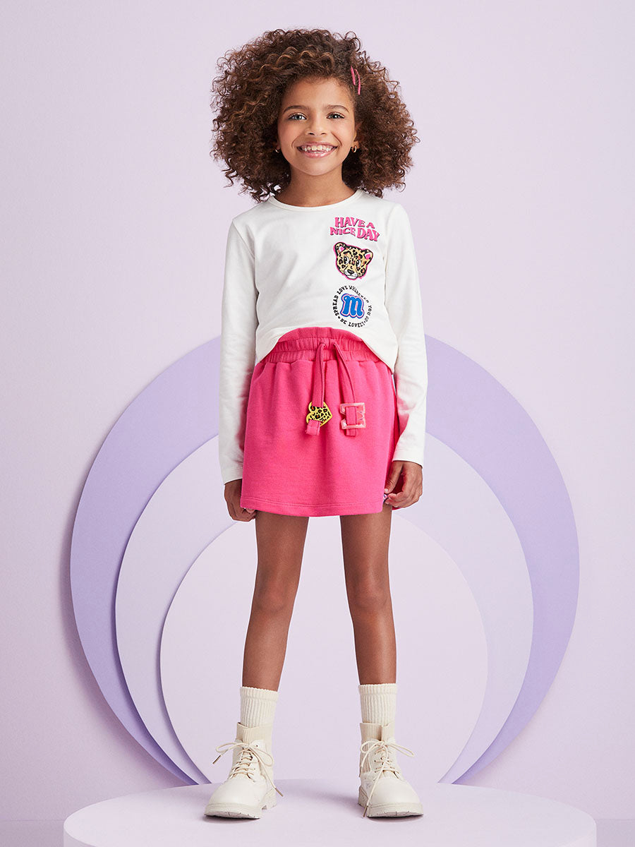 Conjunto Infantil Momi Inverno Shorts Saia Pink e Blusa Oncinha
