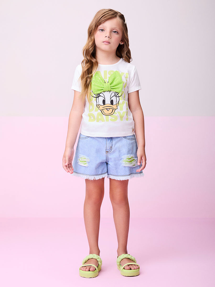 Conjunto Infantil Momi Verão Shorts Verde e Blusa Margarida Disney