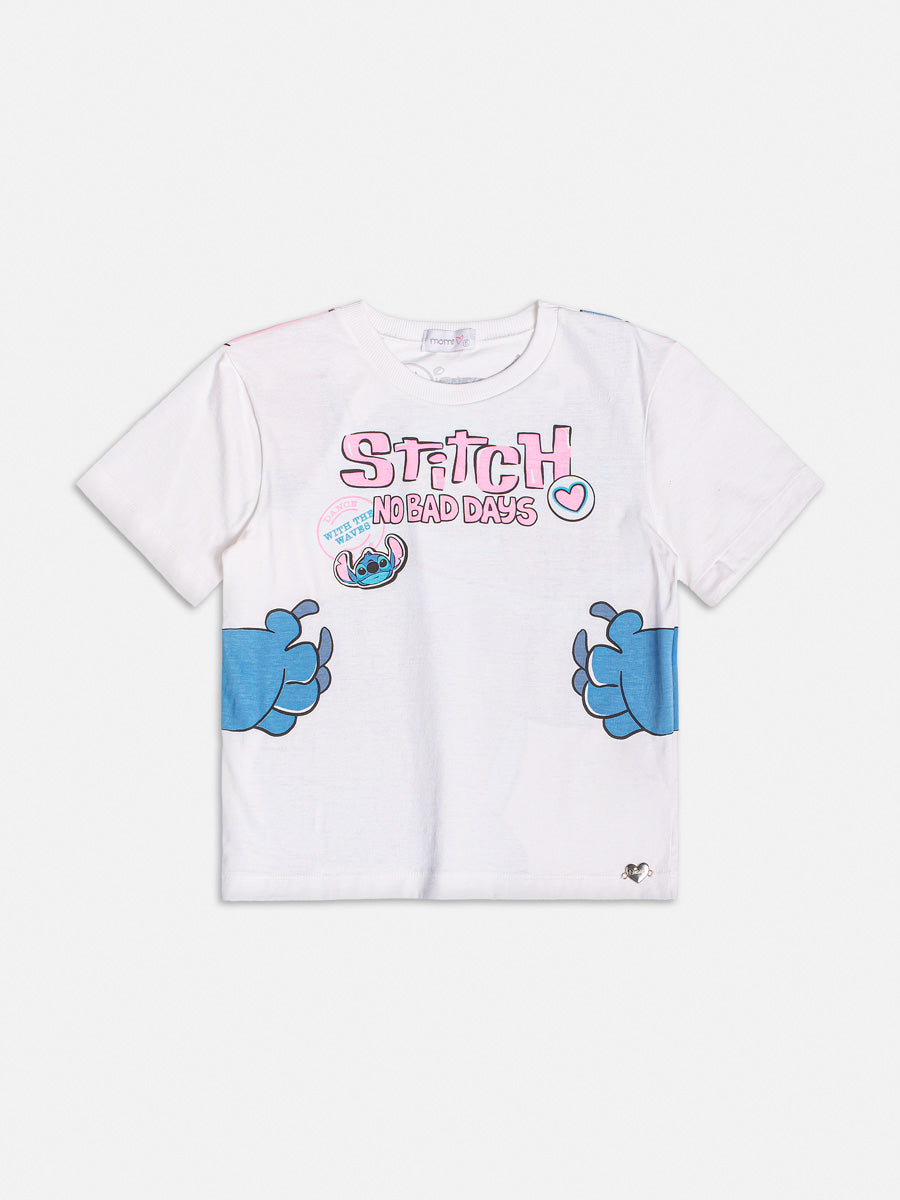 Conjunto Infantil Momi Verão Shorts Rosa Blusa Stitch Disney