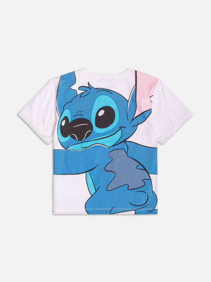 Conjunto Infantil Momi Verão Shorts Rosa Blusa Stitch Disney
