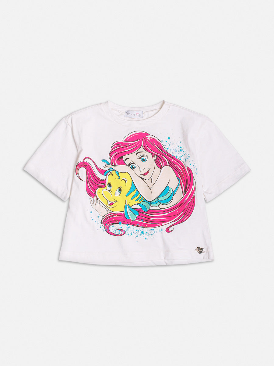 Conjunto Infantil Momi Verão Shorts Jeans e Blusa Pequena Sereia Disney