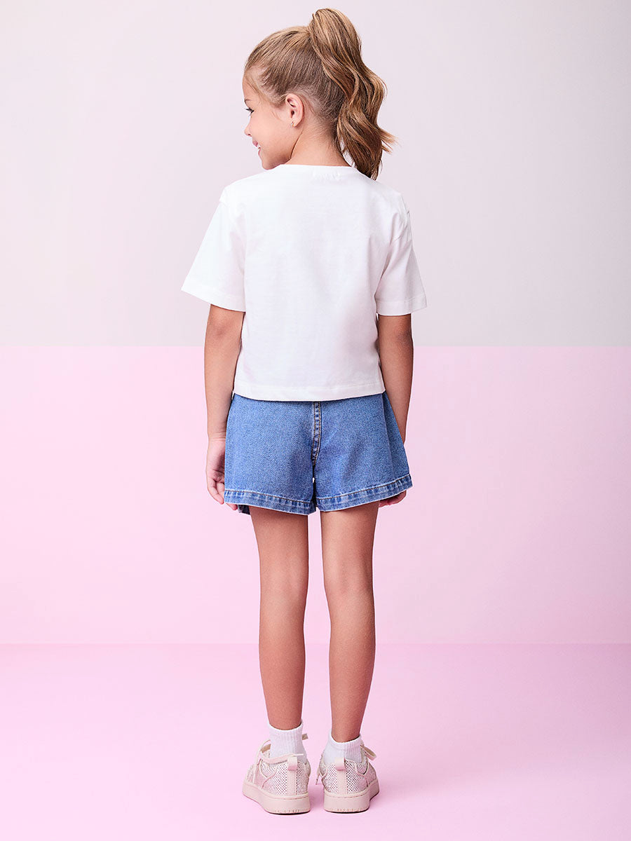 Conjunto Infantil Momi Verão Shorts Jeans e Blusa Pequena Sereia Disney
