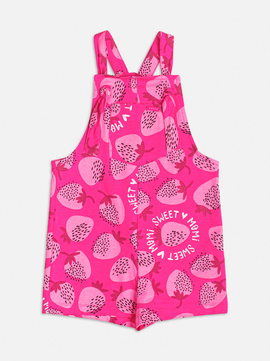 Jardineira Infantil Momi Verão Rosa Morango com Blusa