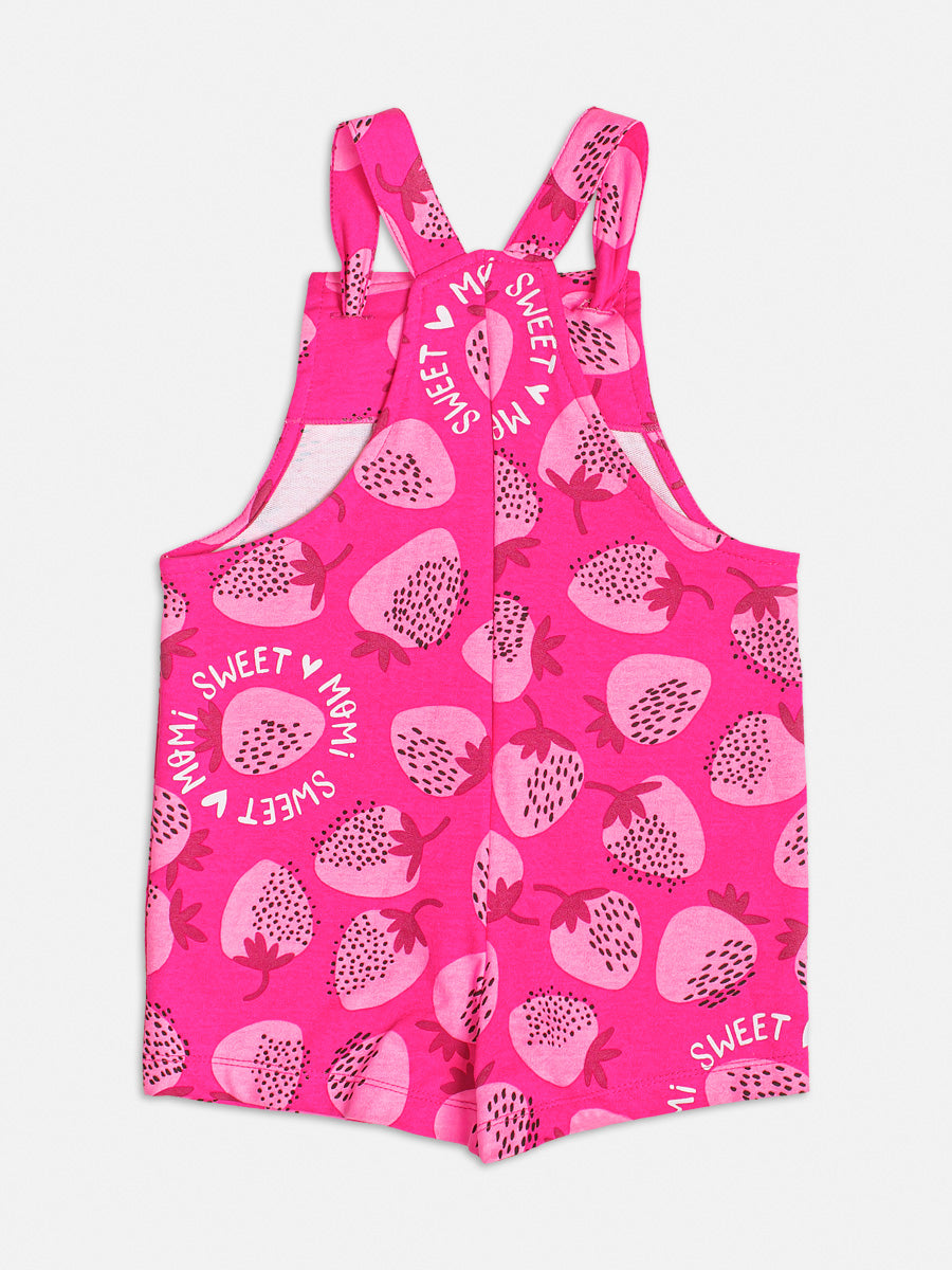 Jardineira Infantil Momi Verão Rosa Morango com Blusa