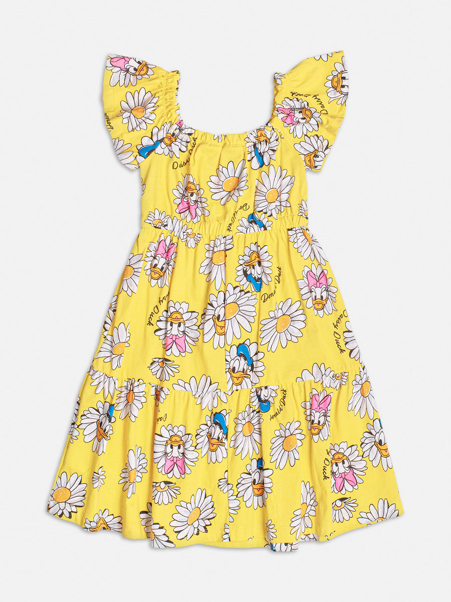Vestido Infantil Momi Verão Amarelo Margarida e Donald Disney