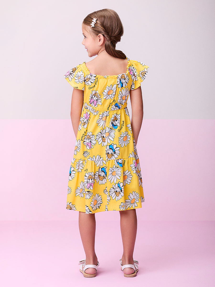 Vestido Infantil Momi Verão Amarelo Margarida e Donald Disney