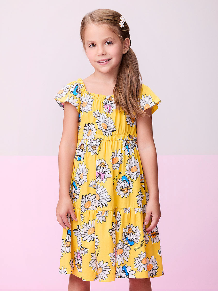 Vestido Infantil Momi Verão Amarelo Margarida e Donald Disney