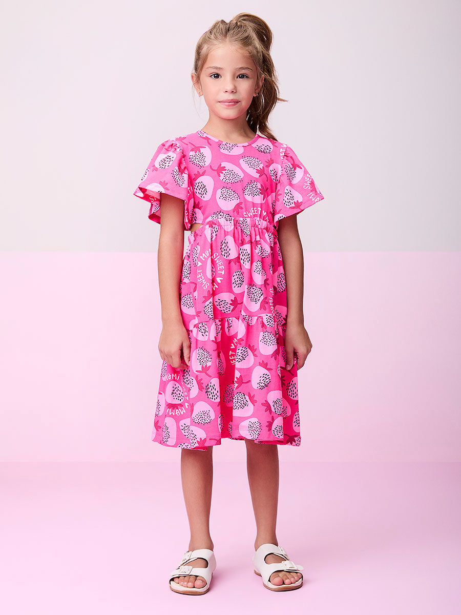 Vestido Infantil Momi Verão Rosa Pink Morangos