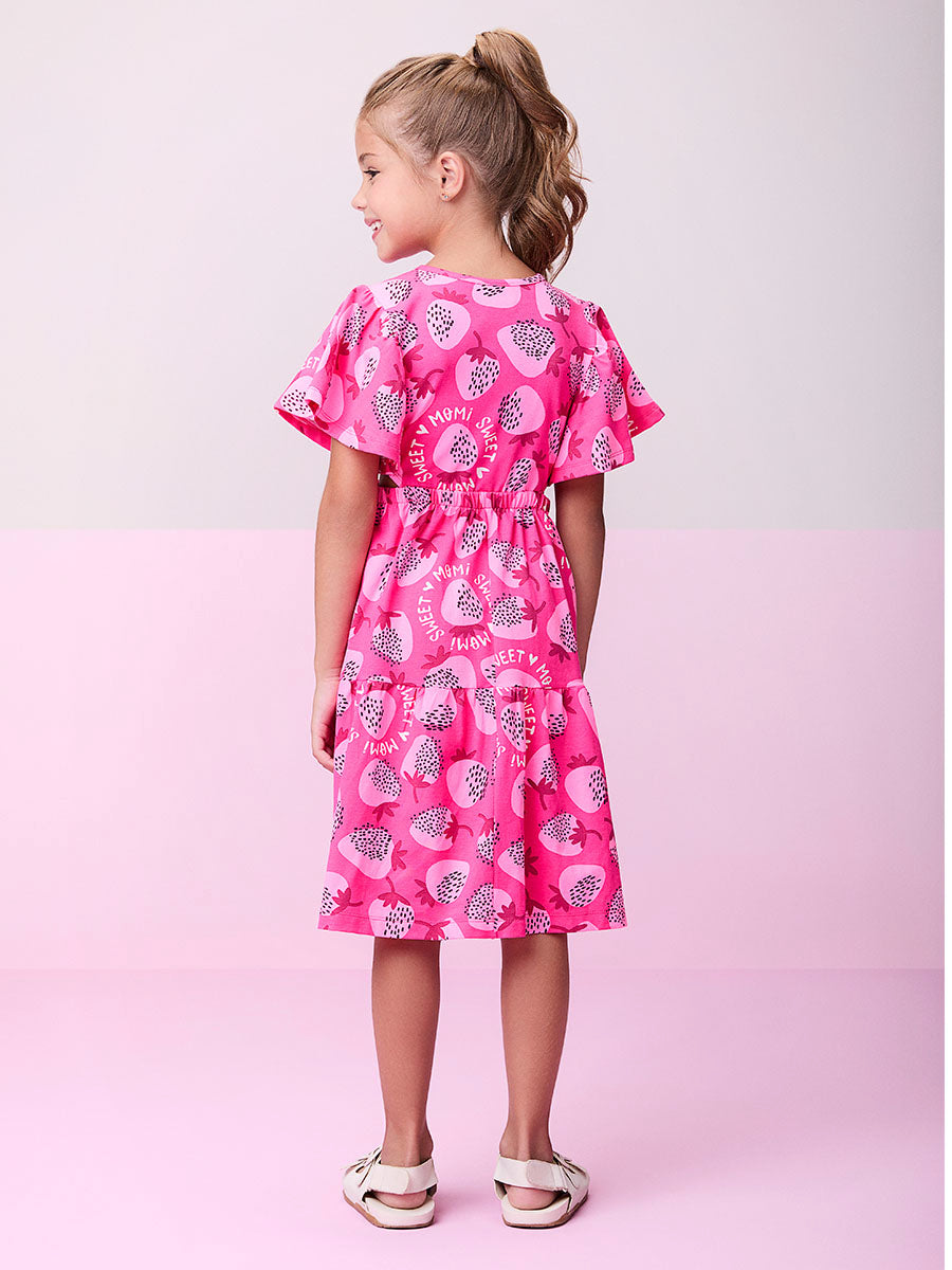 Vestido Infantil Momi Verão Rosa Pink Morangos