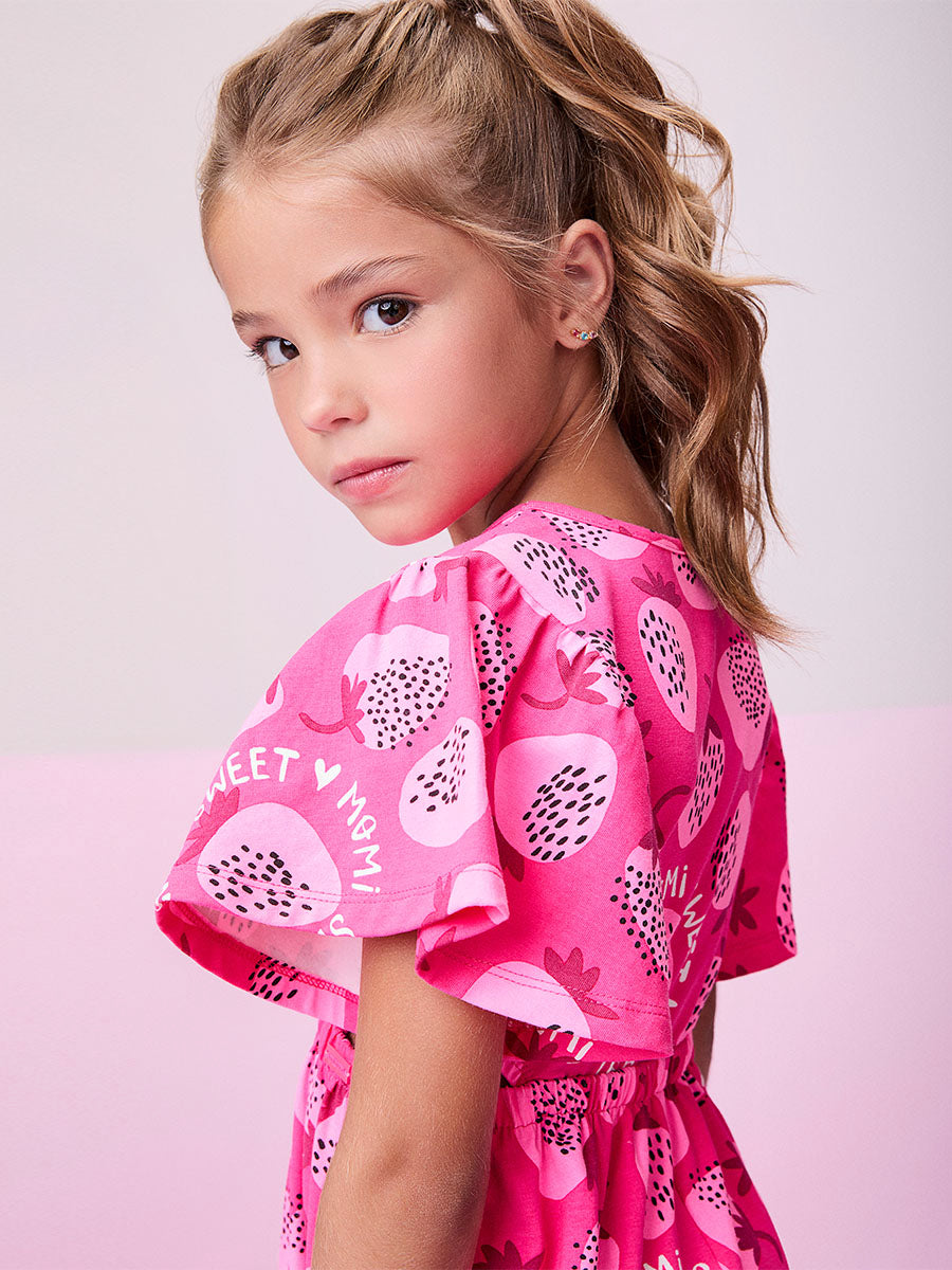 Vestido Infantil Momi Verão Rosa Pink Morangos