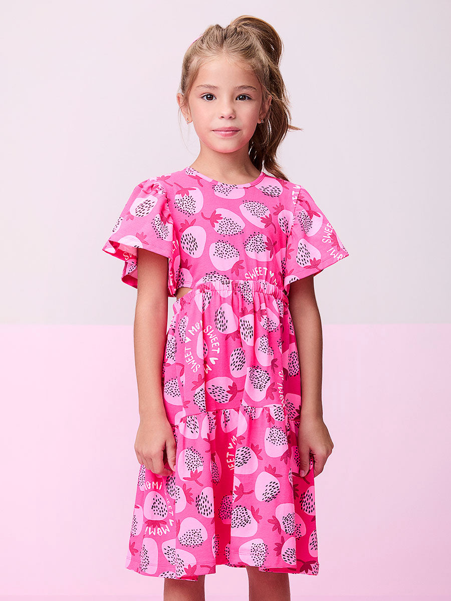 Vestido Infantil Momi Verão Rosa Pink Morangos