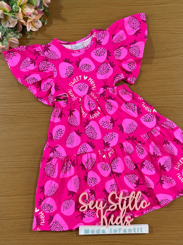 Vestido Infantil Momi Verão Rosa Pink Morangos