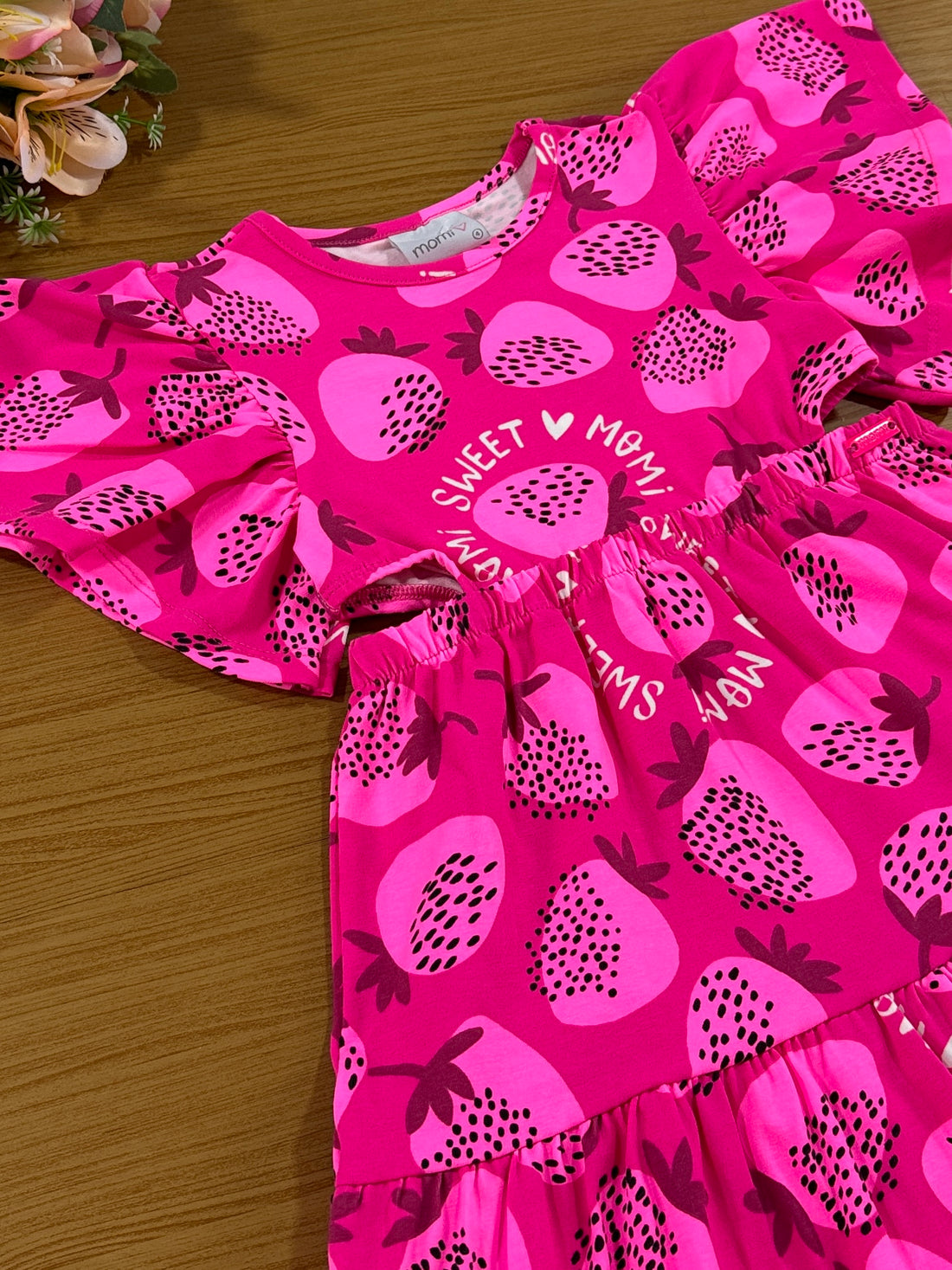 Vestido Infantil Momi Verão Rosa Pink Morangos
