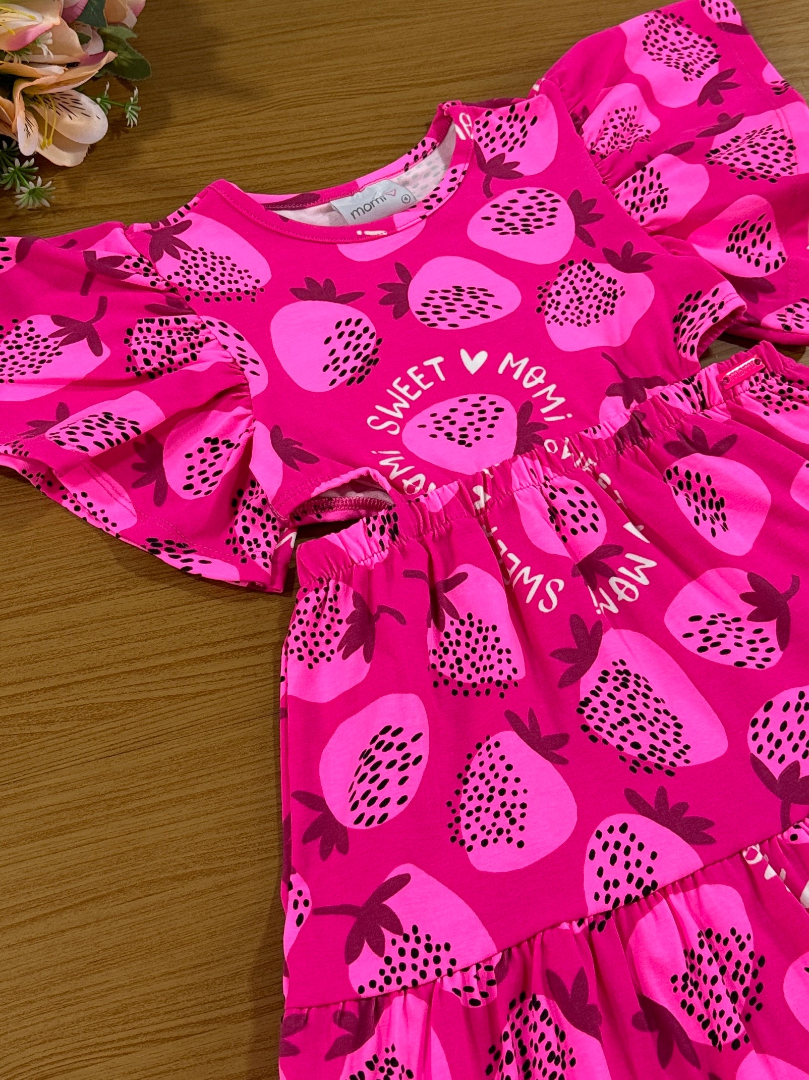 Vestido Infantil Momi Verão Rosa Pink Morangos