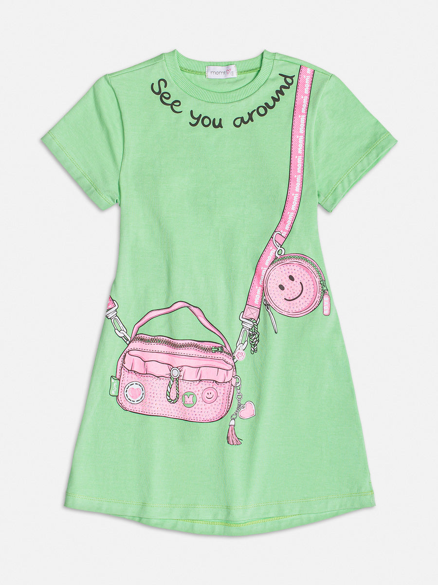 Vestido Infantil Momi Verão Verde Bolsinha