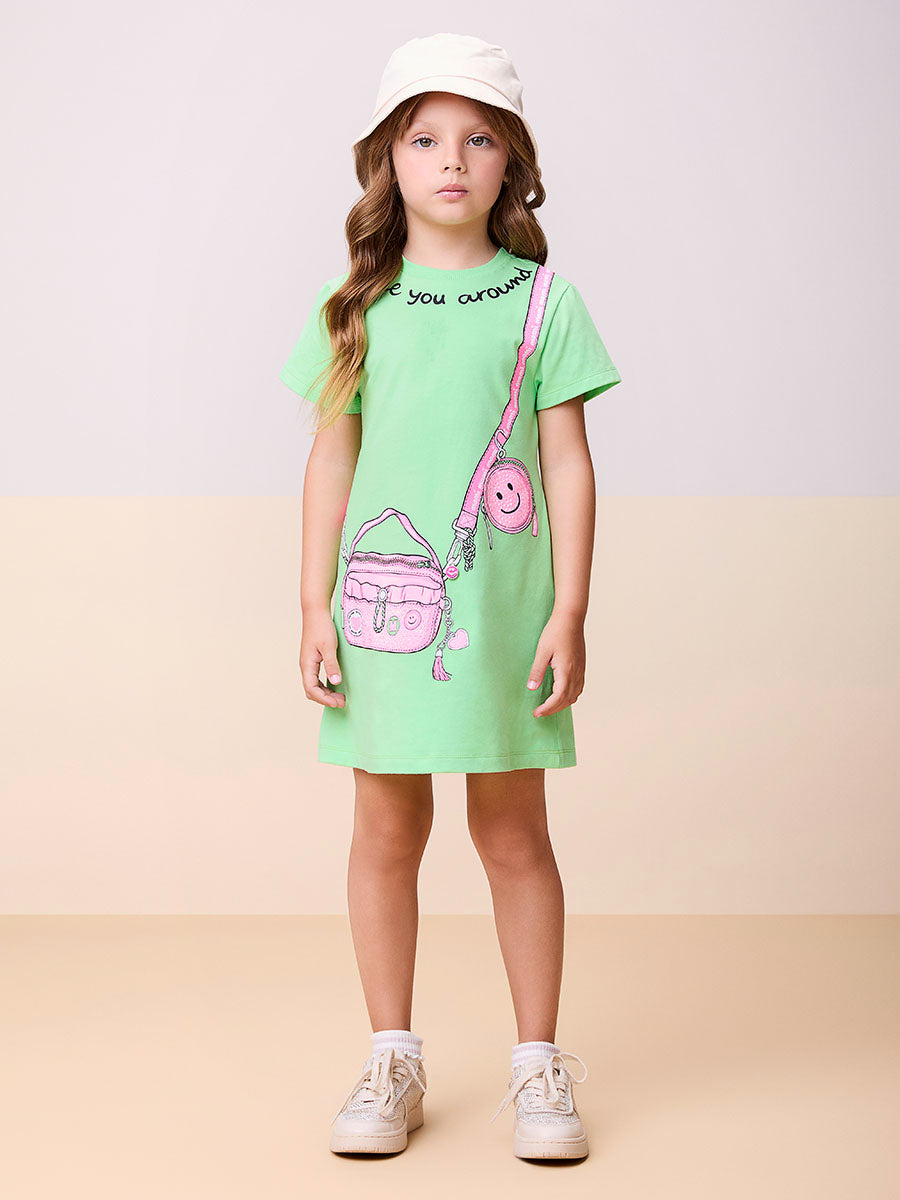 Vestido Infantil Momi Verão Verde Bolsinha