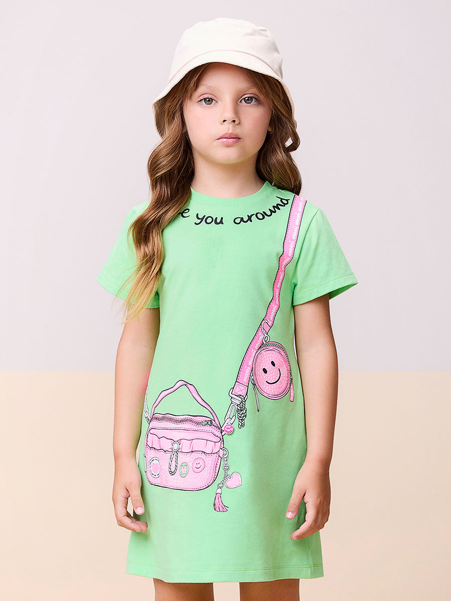 Vestido Infantil Momi Verão Verde Bolsinha