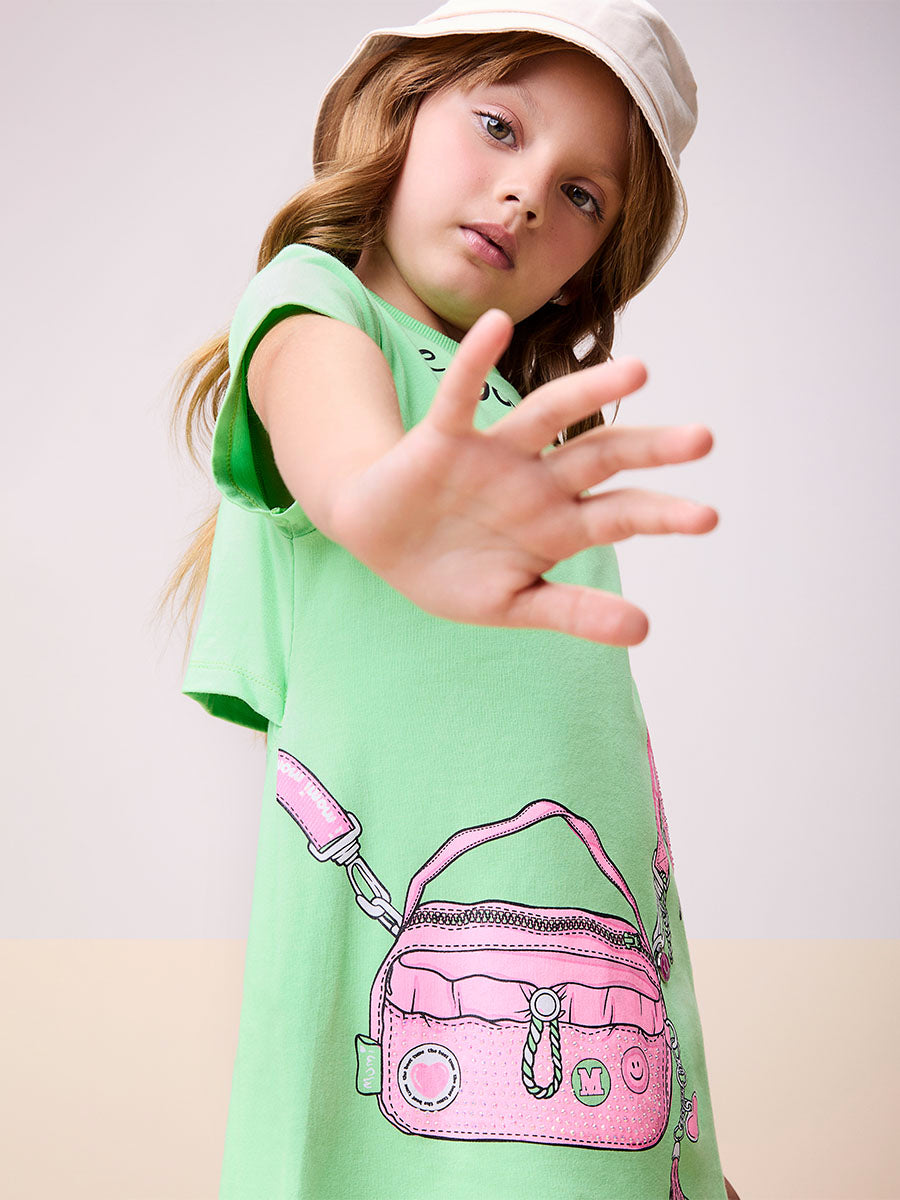 Vestido Infantil Momi Verão Verde Bolsinha