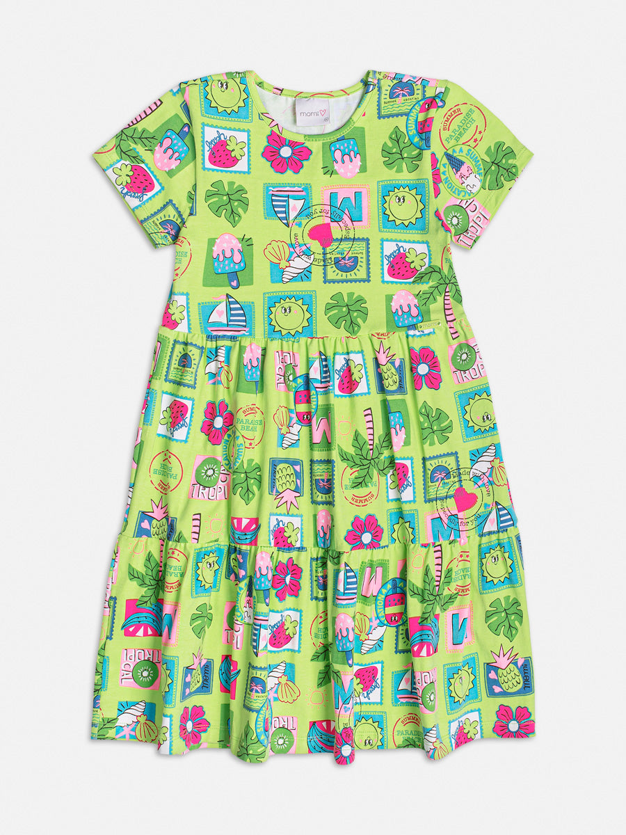 Vestido Infantil Momi Verão Verde Tropical