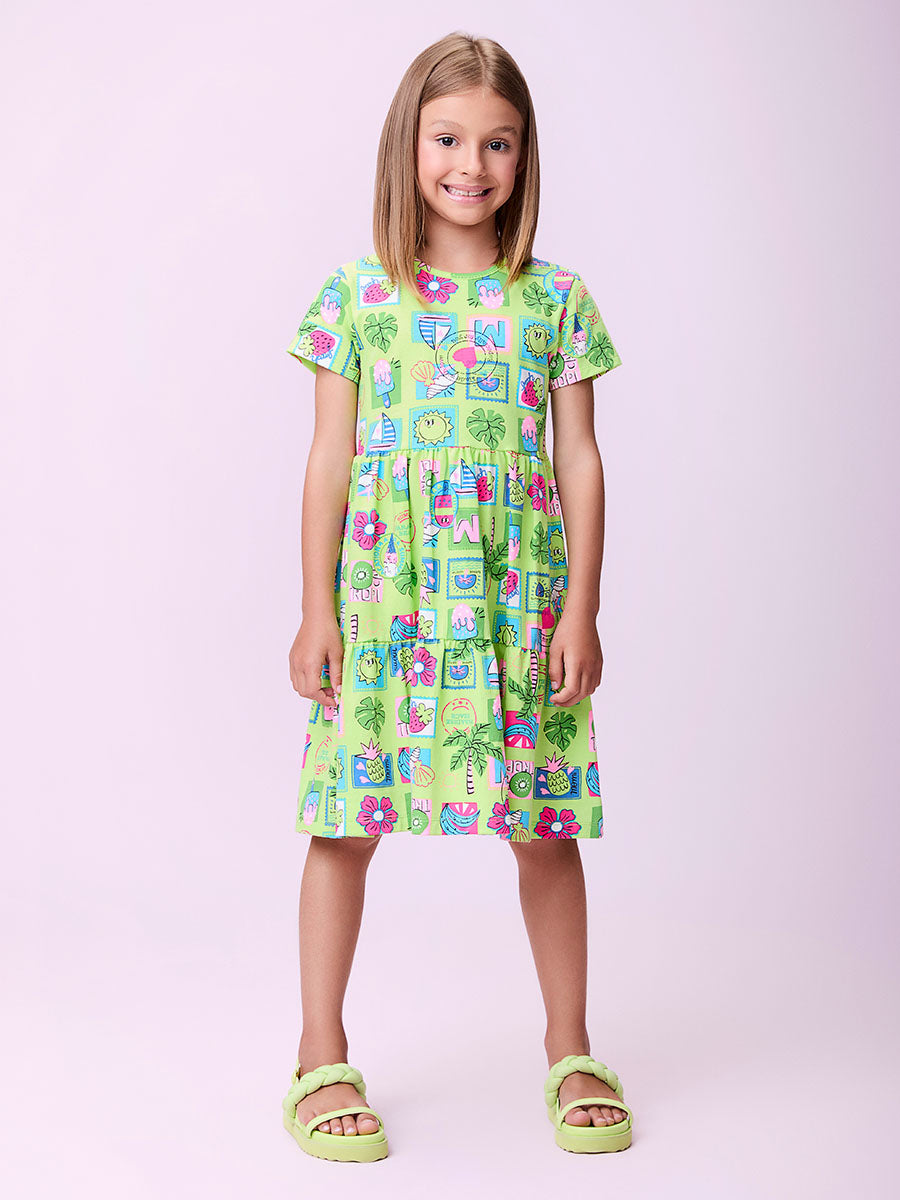 Vestido Infantil Momi Verão Verde Tropical