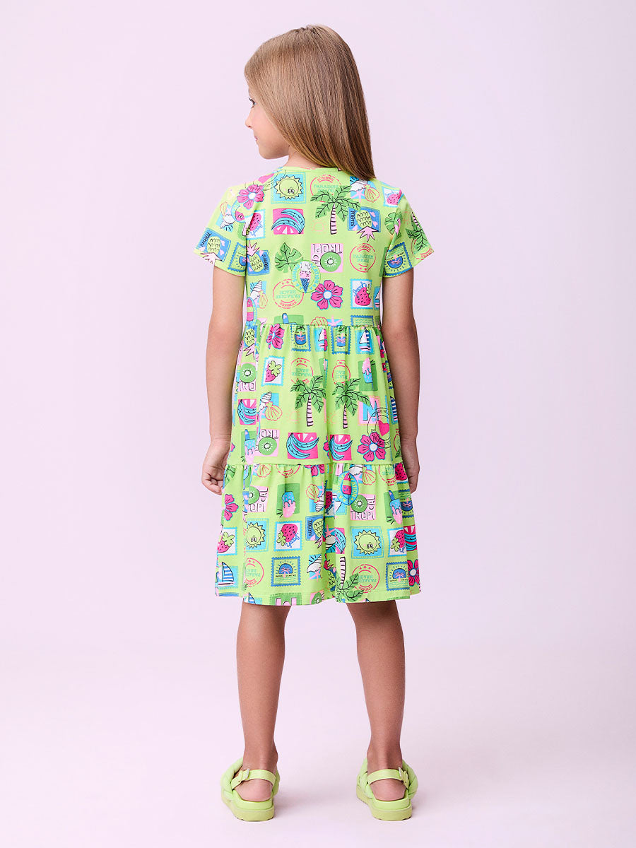 Vestido Infantil Momi Verão Verde Tropical