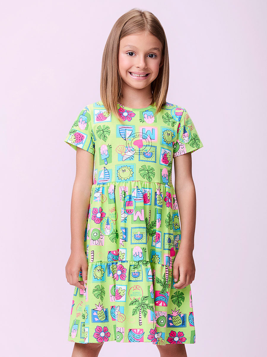 Vestido Infantil Momi Verão Verde Tropical