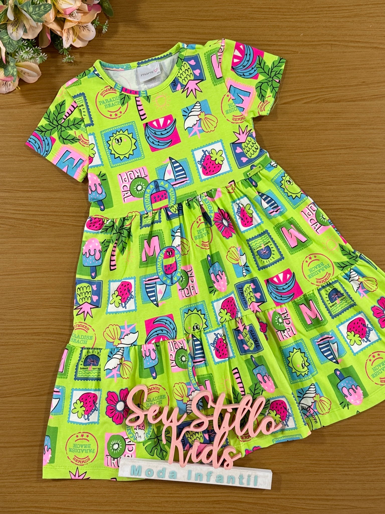 Vestido Infantil Momi Verão Verde Tropical