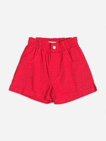 Shorts Infantil Momi Verão Sarja Vermelho com Strass