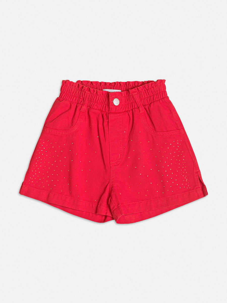 Shorts Infantil Momi Verão Sarja Vermelho com Strass