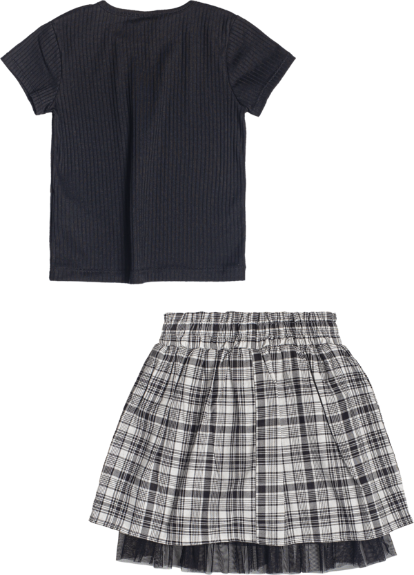 Conjunto Infantil Momi Inverno Saia Xadrez e Blusa Preta
