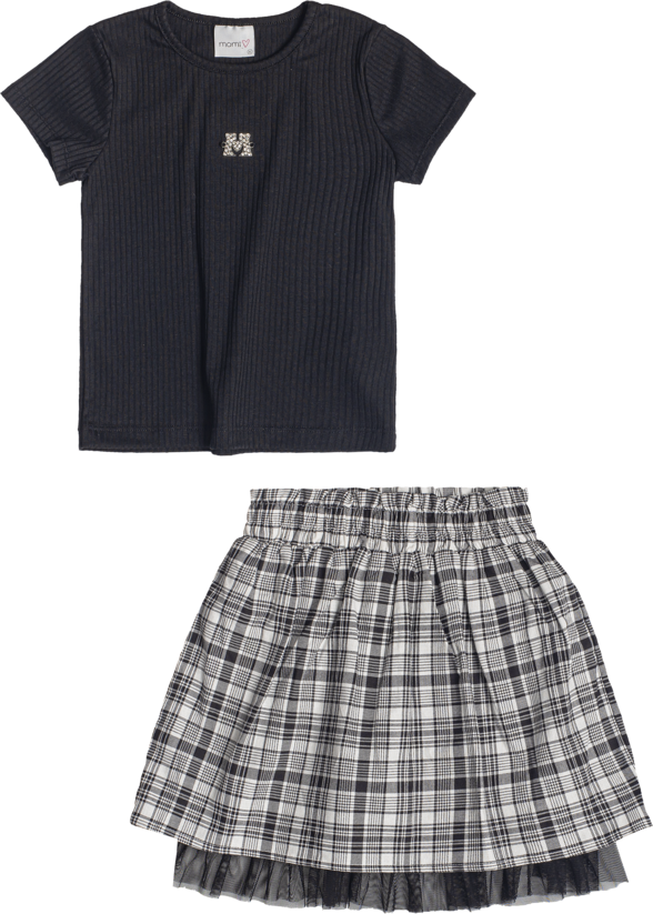 Conjunto Infantil Momi Inverno Saia Xadrez e Blusa Preta