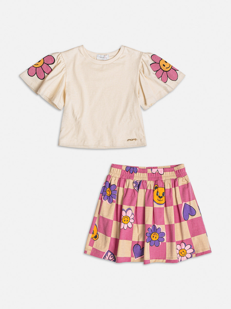 Conjunto Infantil Momi Inverno Saia e Blusa Manga Curta Florzinha